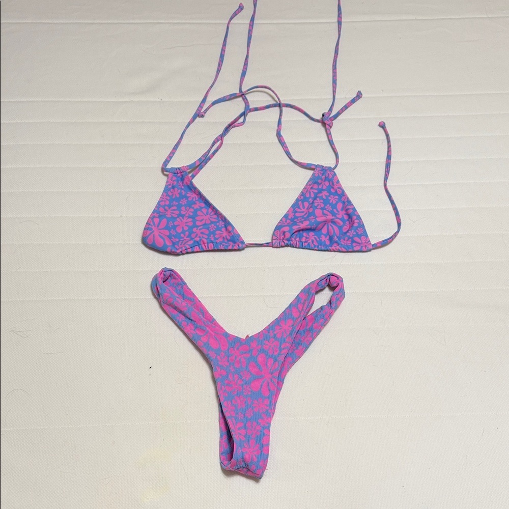 Kulani Kinis Purple & Pink Floral String Bikini
